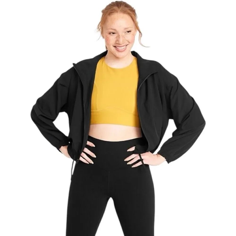 Womens Old Navy StretchTech Loose Cropped Full-Zip Jacket in Black - Sz XXL